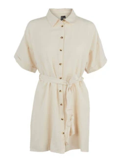 Pieces PCSUNNA LINEN-BLEND DRESS -Piece Clothing Shop 17126580 WhitecapGray 001