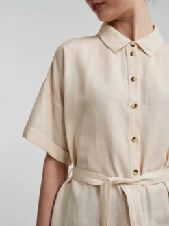 Pieces PCSUNNA LINEN-BLEND DRESS -Piece Clothing Shop 17126580 WhitecapGray 006