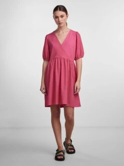 Pieces PCLUNA PUFF SLEEVED DRESS -Piece Clothing Shop 17135423 BeetrootPurple 005