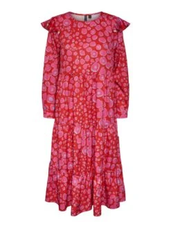 Pieces PCNELLY MIDI DRESS -Piece Clothing Shop 17138944 FlameScarlet 1035549 001