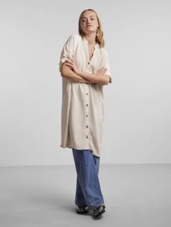 Pieces PCVINSTY LINEN-BLEND DRESS -Piece Clothing Shop 17138986 Birch 005