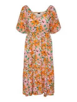 Pieces PCLOLA MIDI DRESS -Piece Clothing Shop 17139721 FlameOrange 1040187 001