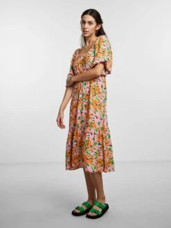 Pieces PCLOLA MIDI DRESS -Piece Clothing Shop 17139721 FlameOrange 1040187 005